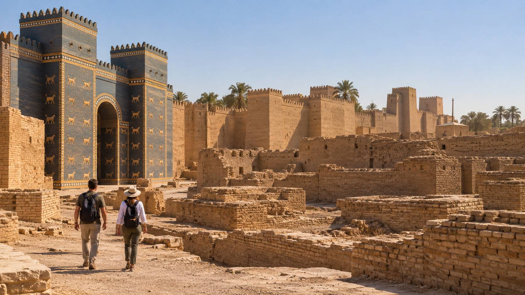 Ancient Babylon Ruins And Ishtar Gate In Iraq