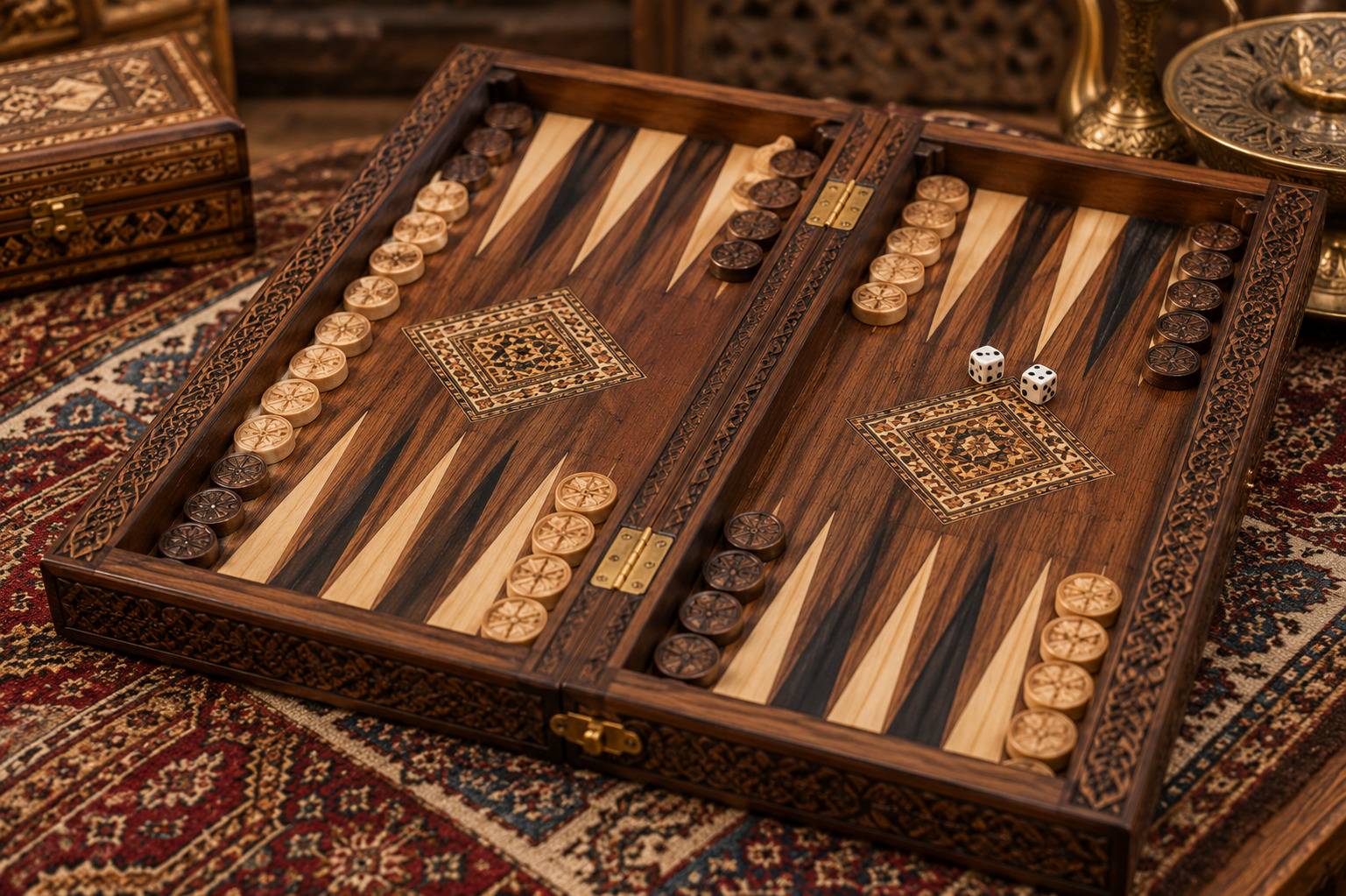Hand Carved Iraqi Tawla Backgammon Board