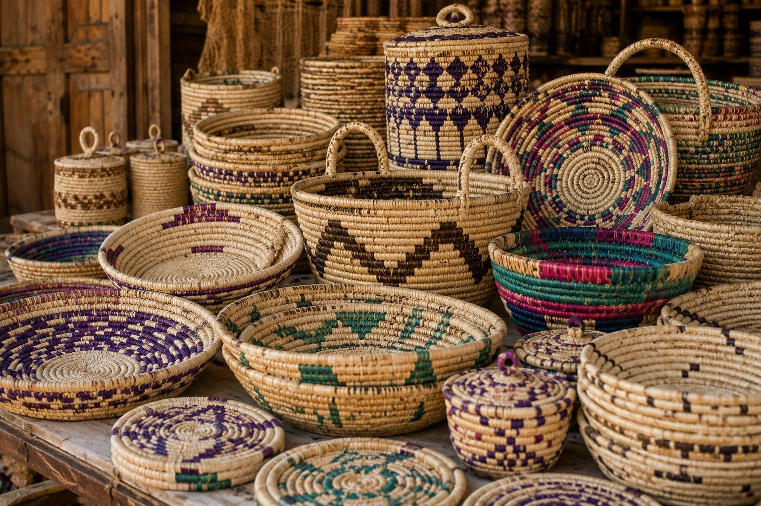 Handwoven Iraqi Reed And Palm Baskets