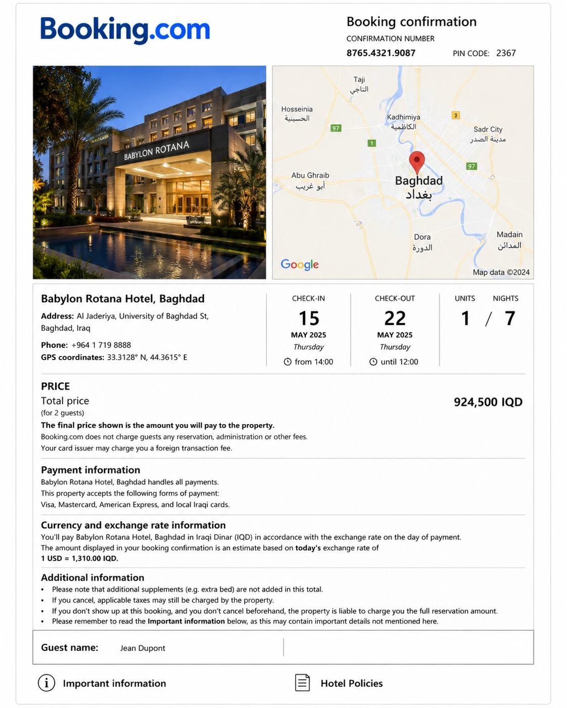 Iraq Hotel Reservation