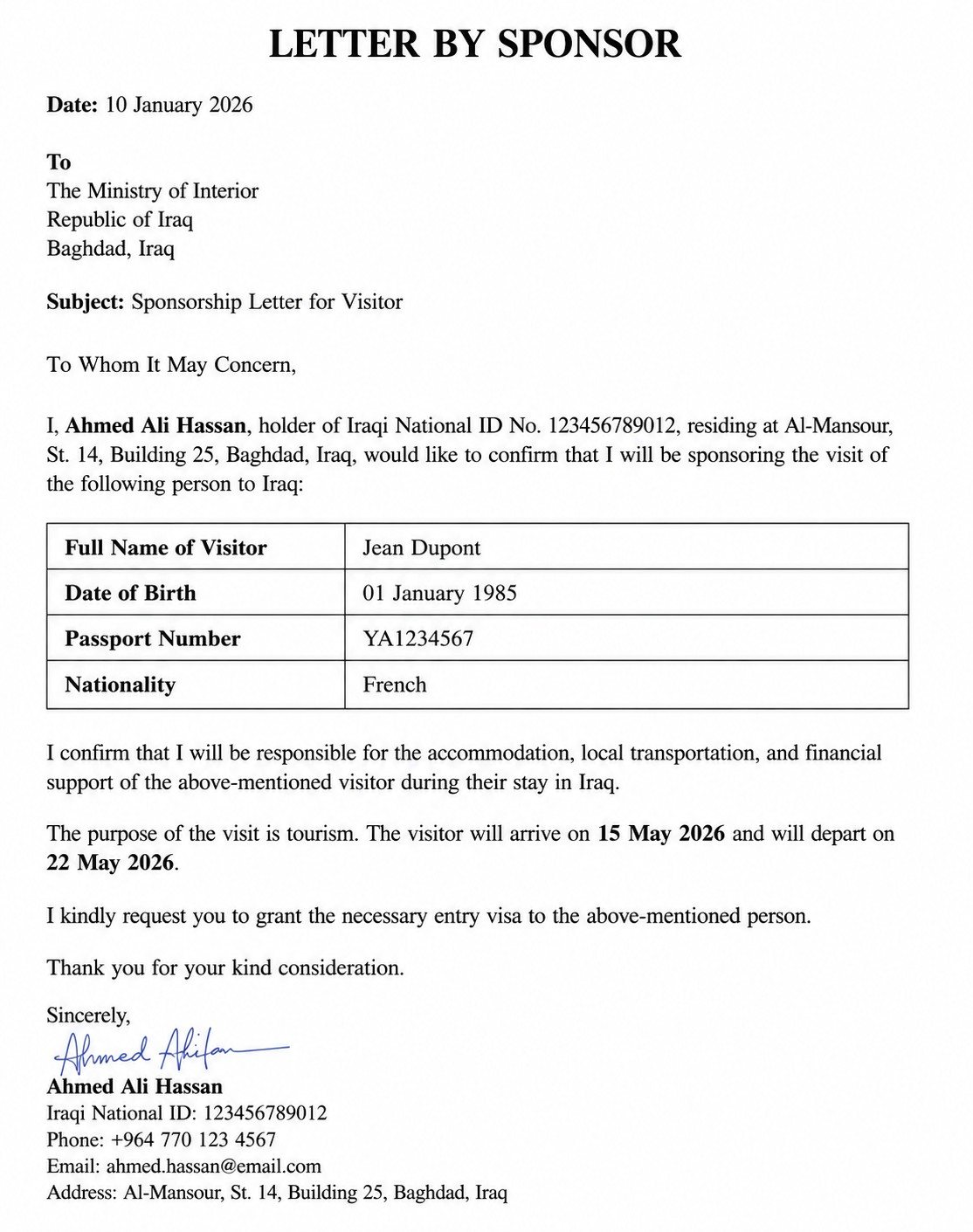 Sponsor Letter
