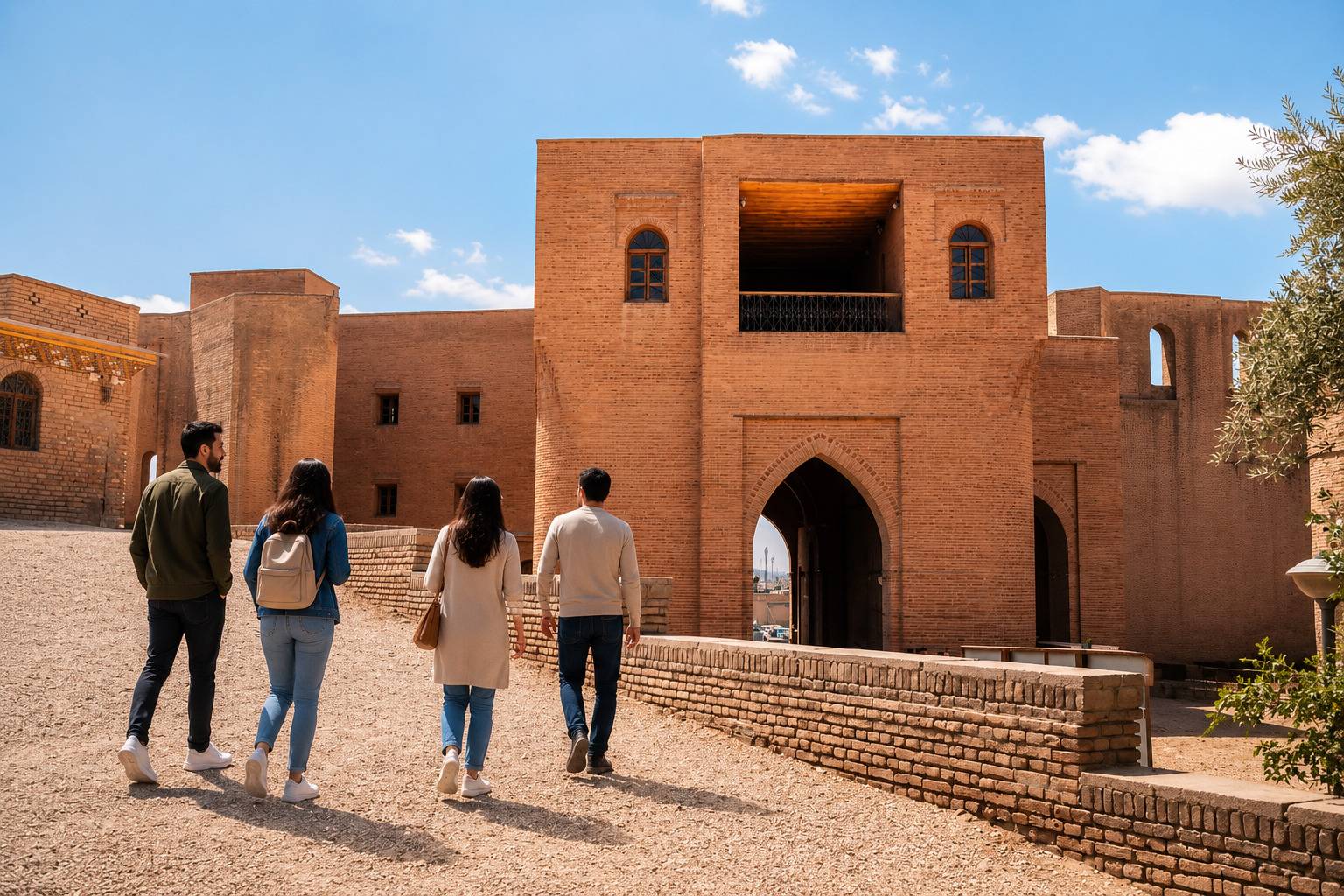 Tourists Walking Toward Erbil Citadel Entrance