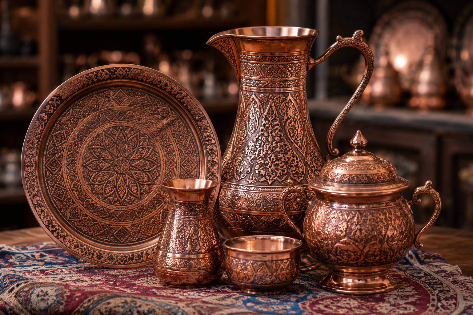 Traditional Iraqi Engraved Copperware Souvenir Collection