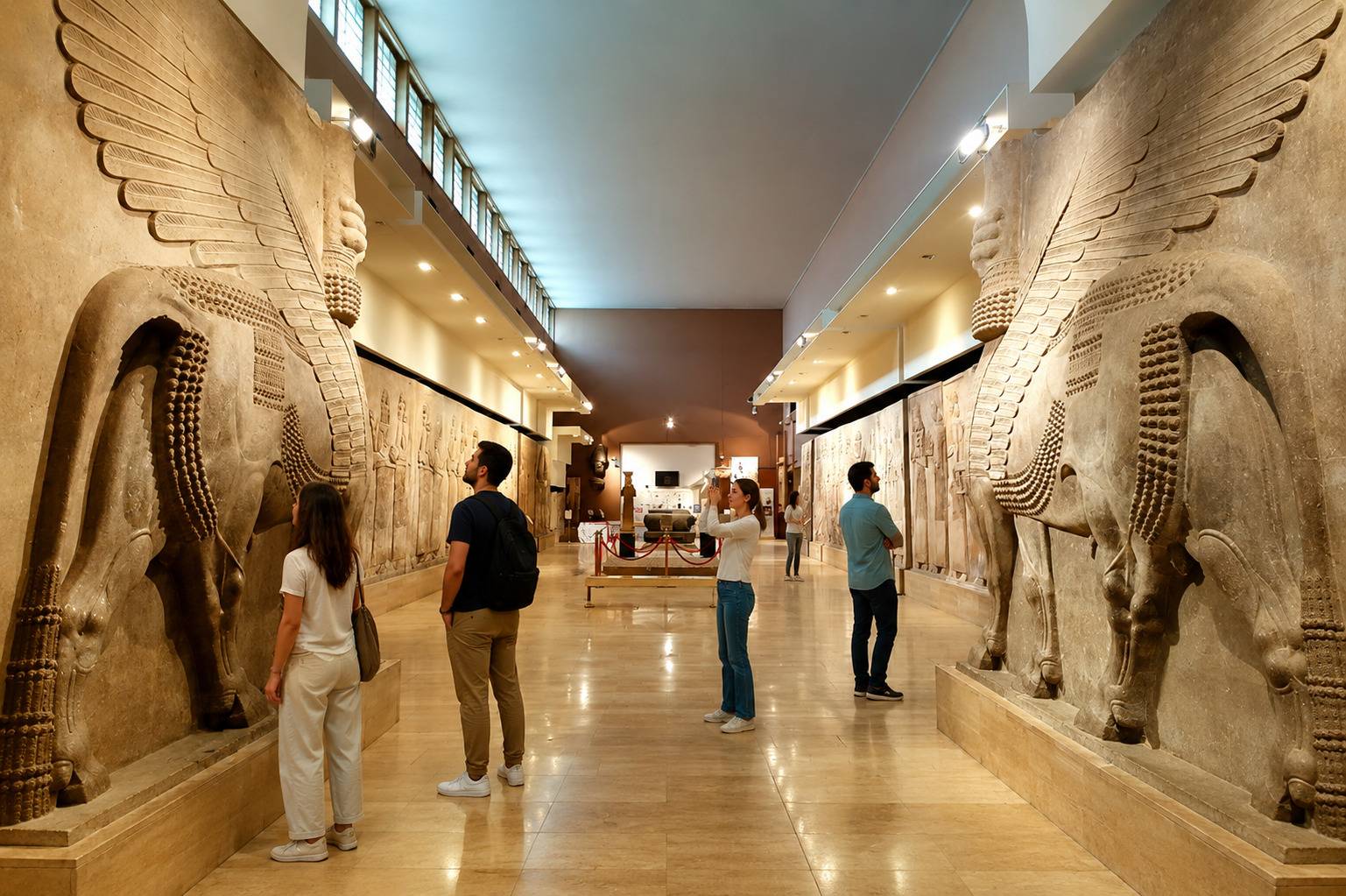 Visitors Exploring Ancient Assyrian Museum Gallery